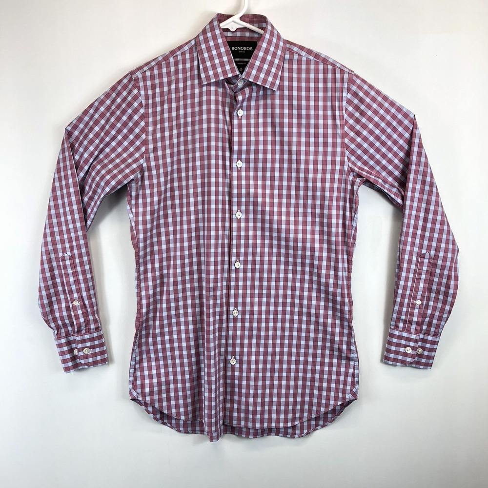 Bonobos Stretch Tailored Fit 15–33 Long Sleeve Button Up Red/Pink Plaid‎ Gingham